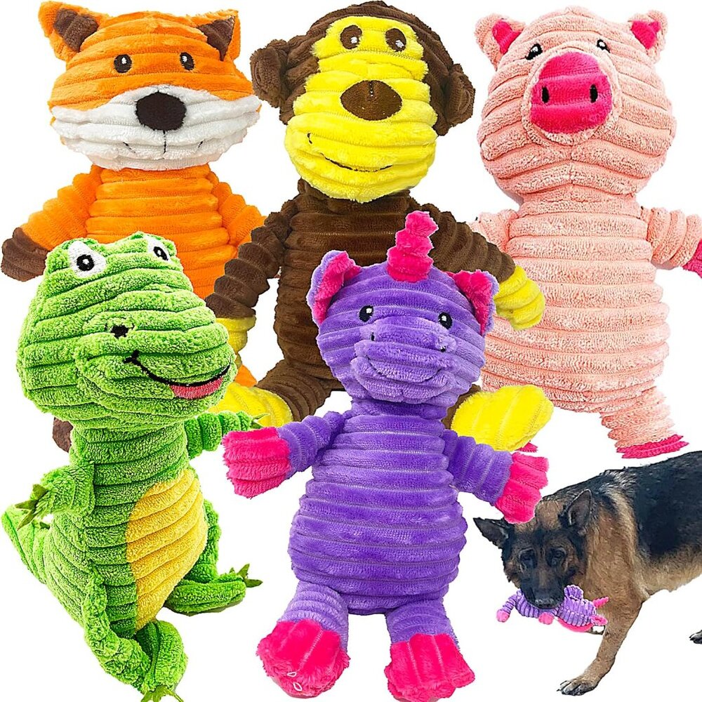 5 Pack Plush Toys Assortment Value Bundle Puppy Pet Mutt Squeak Toy for Medium L